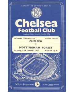 Chelsea Reserves v Nottingham Forest Reserves official programme 15/10/1960