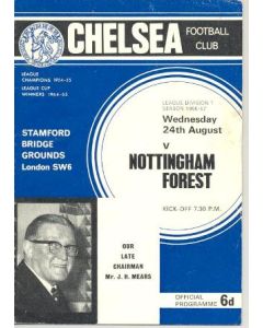 Chelsea v Nottingham Forest official programme 24/08/1966