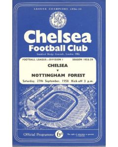 Chelsea v Nottingham Forest official programme 27/09/1958