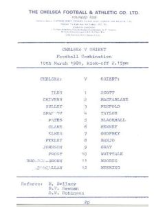 Chelsea v Leyton Orient official programme 10/03/1980 Reserves
