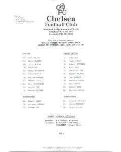 Chelsea v Oxford United Reserves official teamsheet 08/11/1993 Football Combination