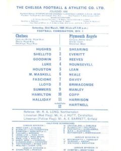 Chelsea v Plymouth Argyle official programme 23/03/1968 Reserves