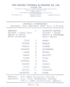 Chelsea v Plymouth Argyle official programme 15/09/1979 Reserves