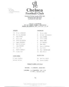 Chelsea v Portsmouth Reserves official teamsheet 06/12/1993 Football Combination