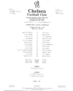Chelsea v Portsmouth official teamsheet 09/04/1991