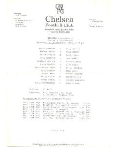 Chelsea v Portsmouth official teamsheet 13/09/1986