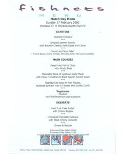 Chelsea v Preston North End Fishnets menu 17/02/2002