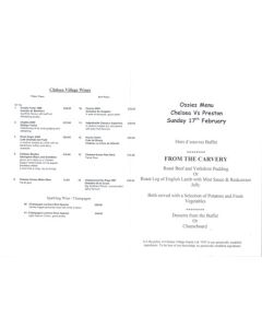 Chelsea v Preston North End Ossies menu 17/02/2002