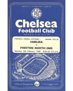 Chelsea v Preston North End official programme 08/02/1958
