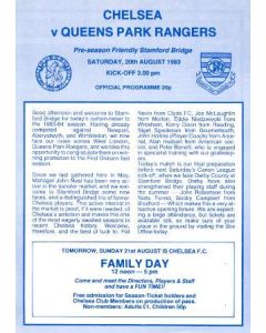Chelsea v Queen's Park Rangers 20/08/1983 pre-seasonal friendly match