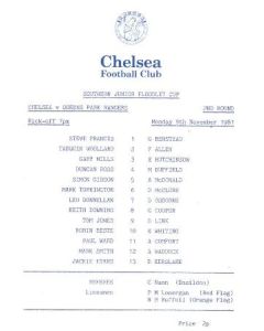 Chelsea v Queen's Park Rangers official programme 09/11/1981 Juniors Cup