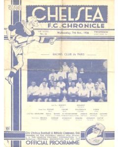 Chelsea v Racing Club Paris official programme 07/10/1936 Friendly Match