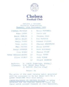 Chelsea v Reading official programme 14/09/1982 Reserves