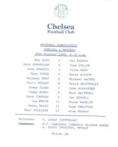 Chelsea v Reading official programme 18/10/1980 Reserves
