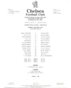 Chelsea v Reading official teamsheet 19/03/1991