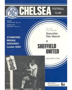 Chelsea v Sheffield United official programme 11/03/1967 F.A. Cup, token missing and hence half price