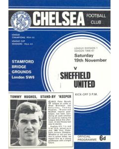 Chelsea v Sheffield United official programme 19/11/1966 Football League, token missing and hence half price