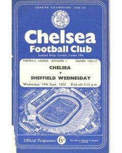 Chelsea v Sheffield Wednesday official programme 19/09/1956