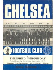 Chelsea v Sheffield Wednesday official programme 22/09/1970 Football League