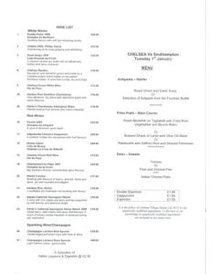 Chelsea v Southampton menu 01/01/2002