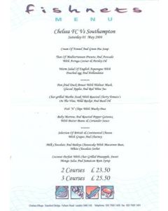 Chelsea v Southampton Fishnets menu 01/05/2004 Premier League