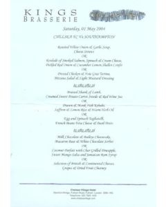 Chelsea v Southampton Kings Brasserie menu 01/05/2004 Premier League