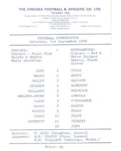 Chelsea v Southampton official programme 01/09/1979 Reserves