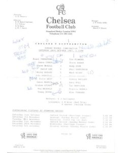 Chelsea v Southampton Reserves official teamsheet 24/10/1987 Football Combination