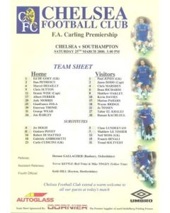 Chelsea v Southampton official colour teamsheet 25/03/2000 Premier League