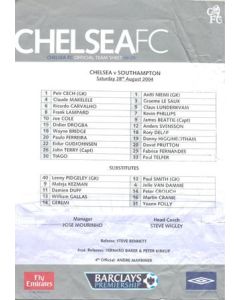 Chelsea v Southampton official colour teamsheet 28/08/2004 Premier League