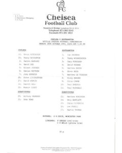 Chelsea v Southampton Reserves official teamsheet 18/10/1993 Football Combination