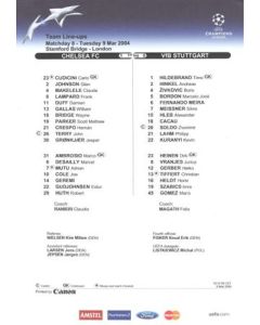 Chelsea v Stuttgart official colour teamsheet 09/03/2004 Champions League