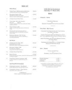 Chelsea v Sunderland menu 17/03/2001