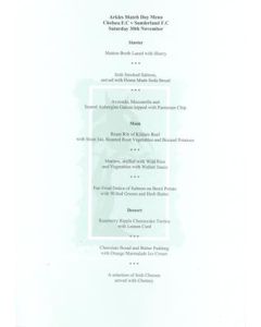 Chelsea v Sunderland Arkles menu 30/11/2002
