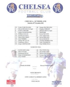 Chelsea v Sunderland official colour teamsheet 30/11/2002 Premier League
