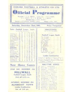Chelsea v Swansea Town official programme 22/12/1945