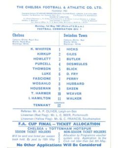 Chelsea v Swindon Town Reserves official programme 01/05/1967 Football Combination
