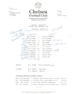 Chelsea v Swindon Town Reserves official teamsheet 18/09/1984 Football Combination