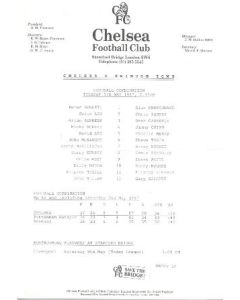 Chelsea v Swindon Town official teamsheet 05/05/1987