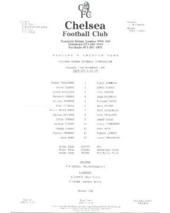 Chelsea v Swindon Town official teamsheet 13/11/1990