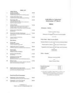 Chelsea v Tottenham Hotspur menu 13/03/2002