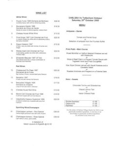 Chelsea v Tottenham Hotspur menu 28/10/2000 Premier League
