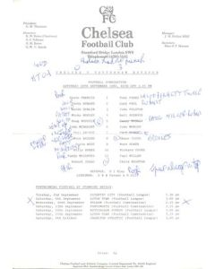 Chelsea v Tottenham Hotspur Reserves official teamsheet 30/09/1986 Football Combination