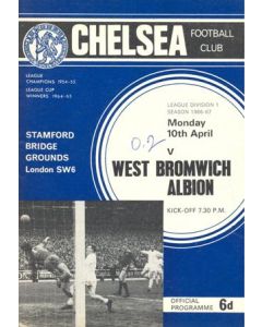 Chelsea v West Bromwich Albion official programme 10/04/1967 Football League, token missing and hence half price