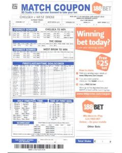 Chelsea v West Bromwich Albion betting slip 14/08/2010