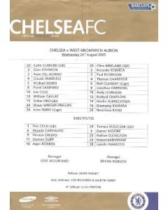 Chelsea v West Bromwich Albion teamsheet 24/08/2005
