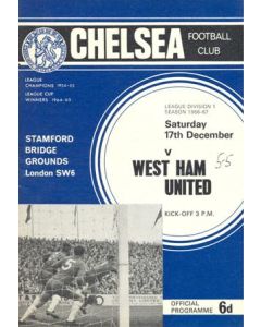 Chelsea v West Ham United official programme 17/12/1966 Football League, token missing and hence half price
