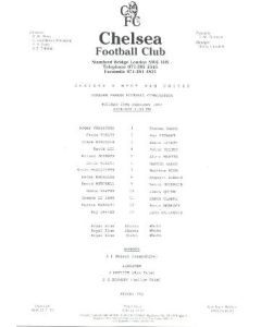 Chelsea v Wet Ham United official teamsheet 19/02/1991