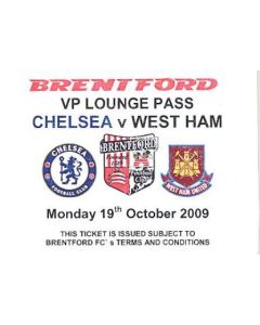 Chelsea Reserves v West Ham United Reserves ticket 19/10/2009