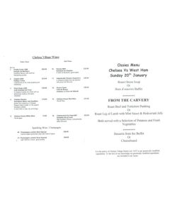 Chelsea v West Ham United Ossies menu 26/01/2002 F.A. Cup